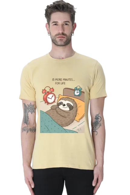 Lazy Sloth T-Shirt for Men – “5 More Minutes… For Life” Meme Graphic Tee
