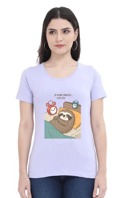 Lazy Sloth T-Shirt for Women – “5 More Minutes… For Life” Meme Tee