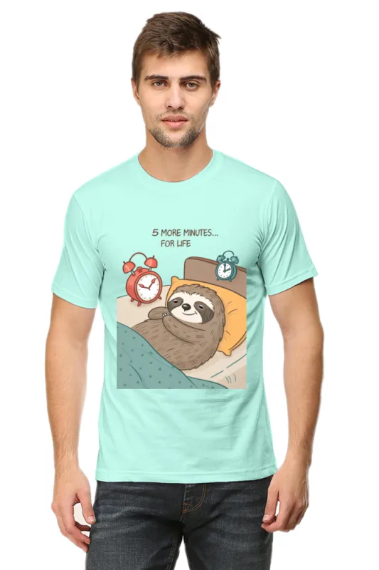 Lelo Bhai 23 Lazy Sloth T-Shirt for Men – “5 More Minutes… For Life” Meme Graphic Tee