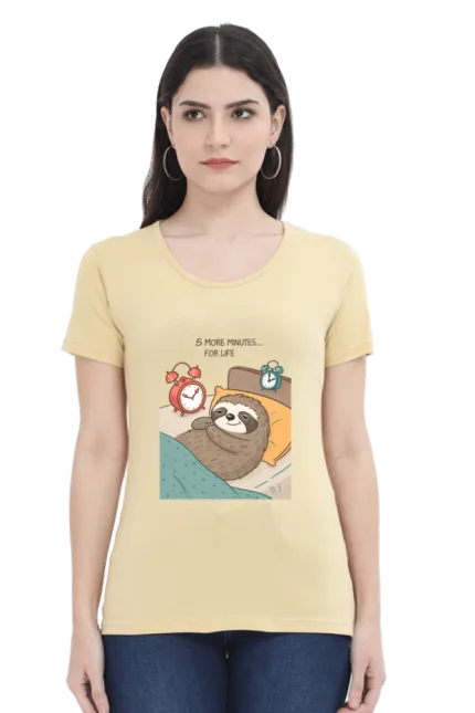 Lazy Sloth T-Shirt for Women – “5 More Minutes… For Life” Meme Tee