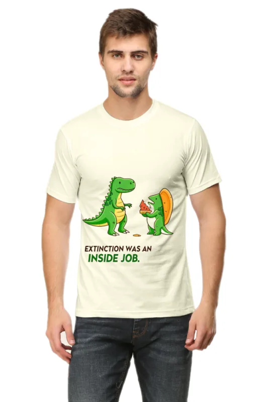 Lelo Bhai 27 Extinction Was an Inside Job Dinosaur Meme T-Shirt for Men